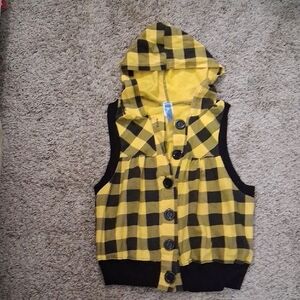 Annabelle Yellow and Black Plaid Hooded Vest